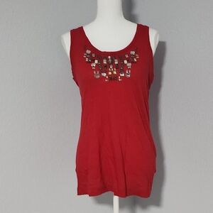 Vintage Y2K Outback Red 100% Cotton Flowy Red Blouse W/ Beaded Detail Size Small